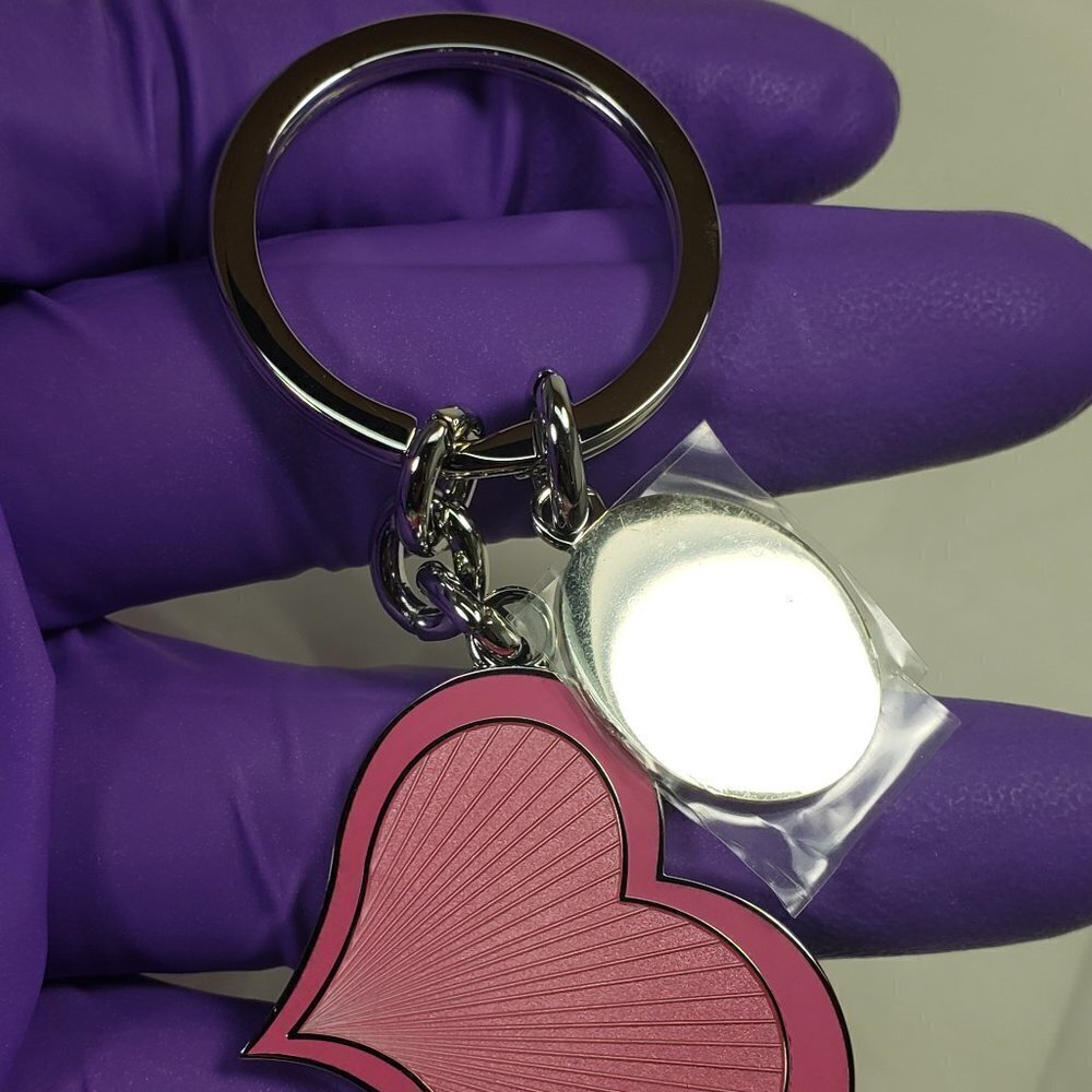 Women's Stunning Polished Silver tone Pink Heart w/ Sparkling Crystal Key Chain - Picture 5 of 5
